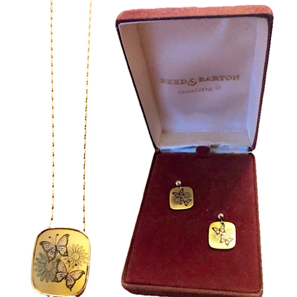 🦋RARE Vintage Reed & Barton Damascene Jewelry Set